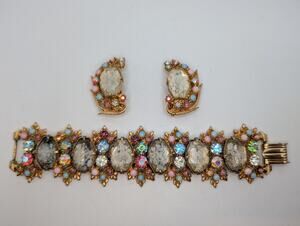 Pastel/Easter Egg Demi-Parure with Large Faceted Givre Glass and Pastel Accents